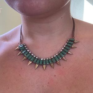 Green with Gold Spike and Rhinestone Necklace